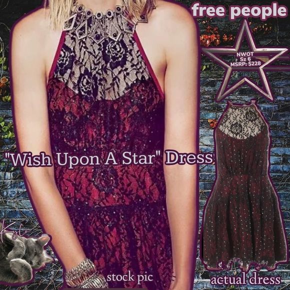 NWOT $168 free people | Wishing On A Star |  Lace Overlay Dress | Embellish - Picture 14 of 14